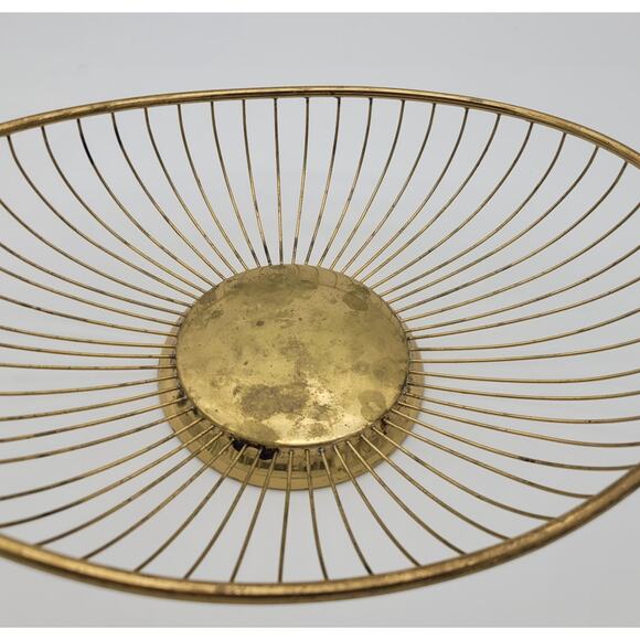 Vintage Mid Century 60s Wire Bread Basket Fruit Bowl MCM Oval Gold Tone Italy - Picture 5 of 16